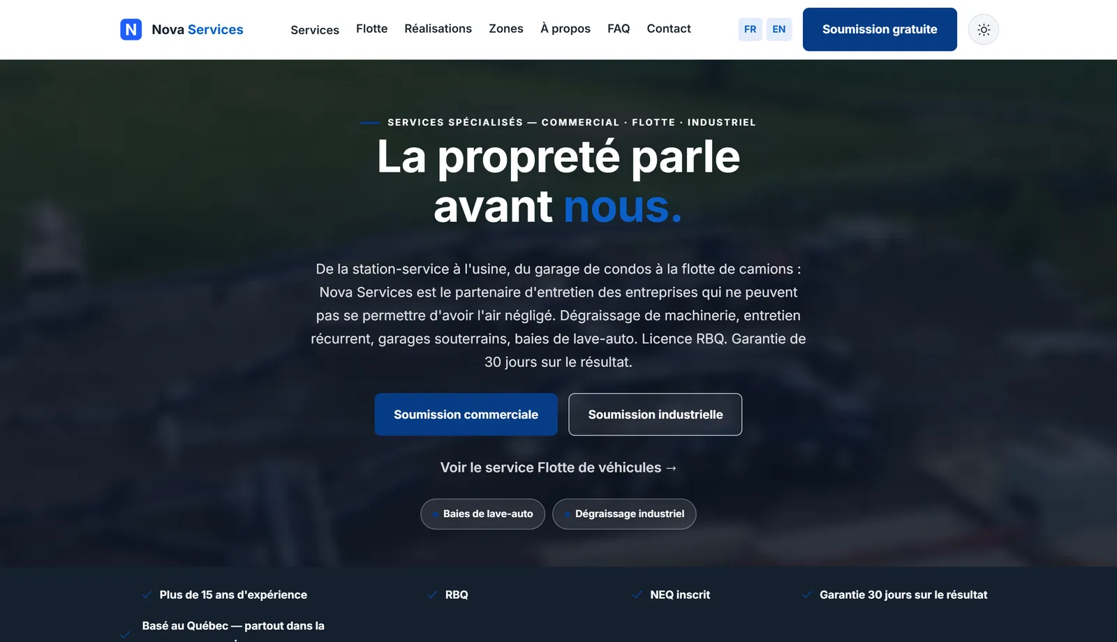 Page d’accueil du site d’une PME de services